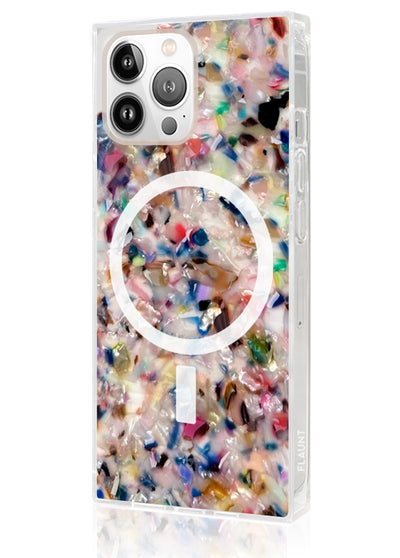 Rainbow Confetti Tortoise SQUARE Phone Case #iPhone 13 Pro Max + MagSafe