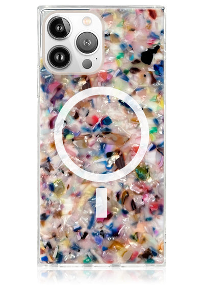 Rainbow Confetti Tortoise SQUARE Phone Case #iPhone 13 Pro + MagSafe