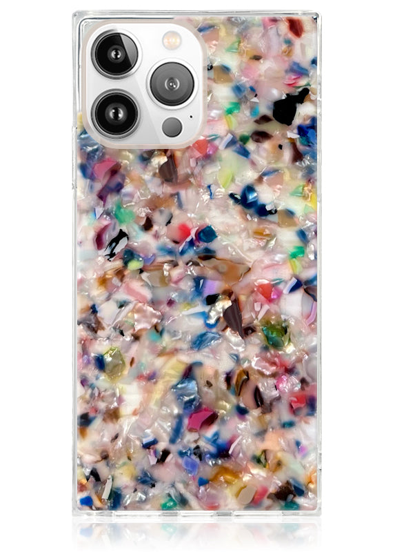 Funda para iPhone SQUARE® con diseño de confeti arcoíris y carey