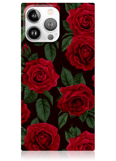 Rose Print Square iPhone Case #iPhone 15 Pro Max + MagSafe