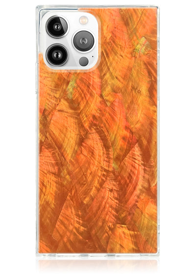 Orange Mother of Pearl Square iPhone Case #iPhone 14 Pro Max + MagSafe