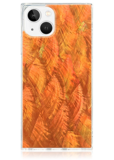 Orange Mother of Pearl Square iPhone Case #iPhone 15 Plus + MagSafe