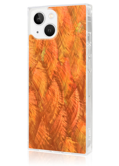 Orange Mother of Pearl Square iPhone Case #iPhone 15 + MagSafe