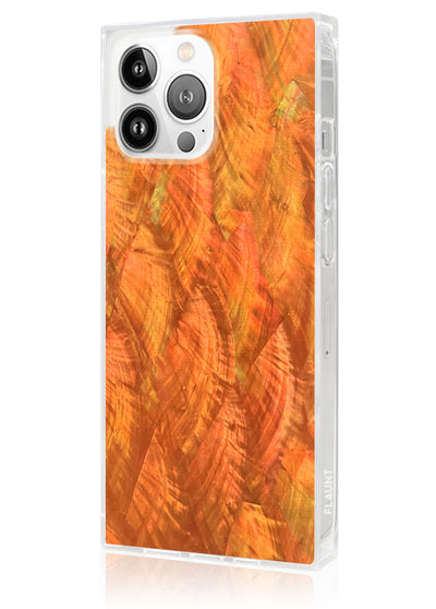 Orange Mother of Pearl Square iPhone Case #iPhone 15 Pro + MagSafe