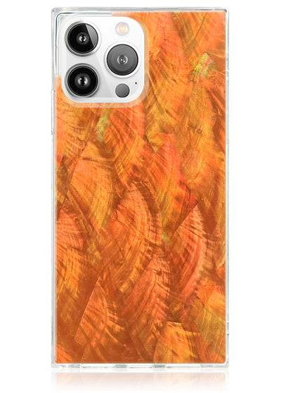 Orange Mother of Pearl Square iPhone Case #iPhone 15 Pro + MagSafe