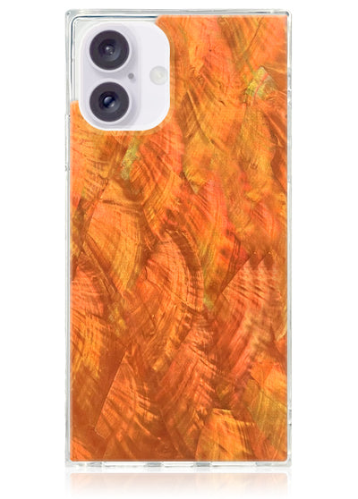 Orange Mother of Pearl Square iPhone Case #iPhone 16 + MagSafe