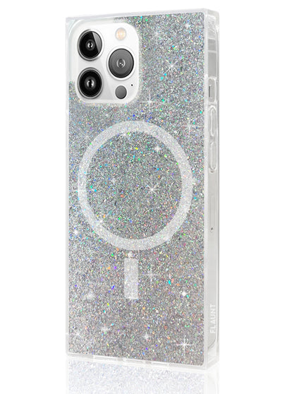 Silver Glitter Square iPhone Case #iPhone 16 Pro + MagSafe