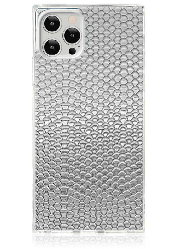 Funda para iPhone SQUARE® de piel sintética de serpiente metalizada plateada