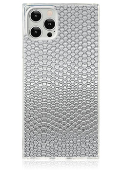 Silver Metallic Snakeskin Faux Leather Square iPhone Case #iPhone 12 Pro Max