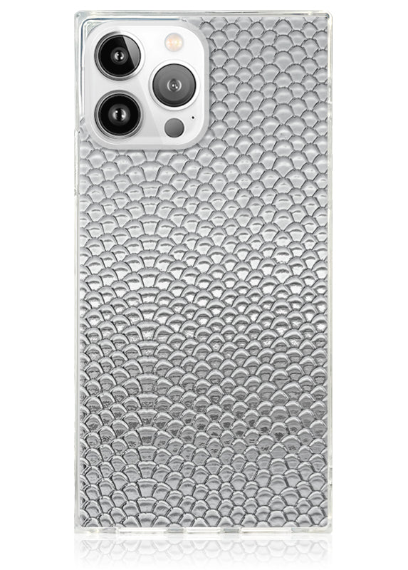Funda para iPhone SQUARE® de piel sintética de serpiente metalizada plateada