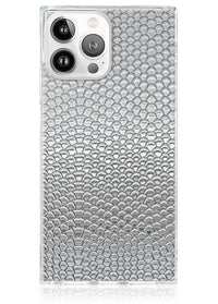 ["Silver", "Metallic", "Snakeskin", "Faux", "Leather", "Square", "iPhone", "Case", "#iPhone", "13", "Pro", "Max"]