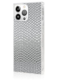 ["Silver", "Metallic", "Snakeskin", "Faux", "Leather", "Square", "iPhone", "Case", "#iPhone", "15", "Pro", "+", "MagSafe"]