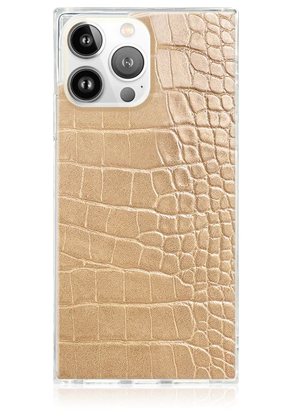 Funda para iPhone SQUARE® de piel sintética de cocodrilo color canela