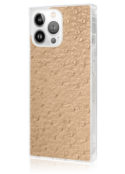 Tan Ostrich SQUARE iPhone Case #iPhone 14 Pro + MagSafe