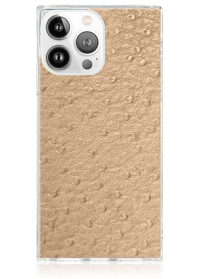 Tan Ostrich SQUARE iPhone Case #iPhone 14 Pro + MagSafe