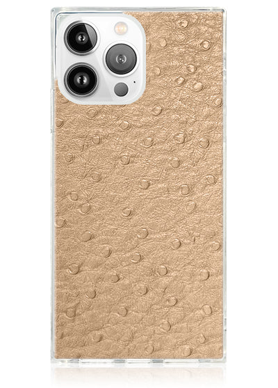 SQUARE® Tan Ostrich Faux Leather iPhone Case
