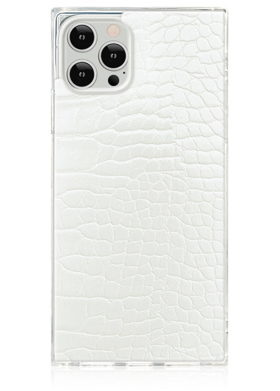 Funda para iPhone SQUARE® de piel sintética de cocodrilo blanca