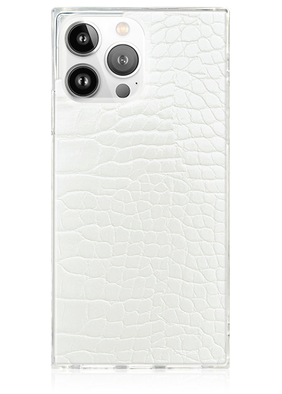 Funda para iPhone SQUARE® de piel sintética de cocodrilo blanca