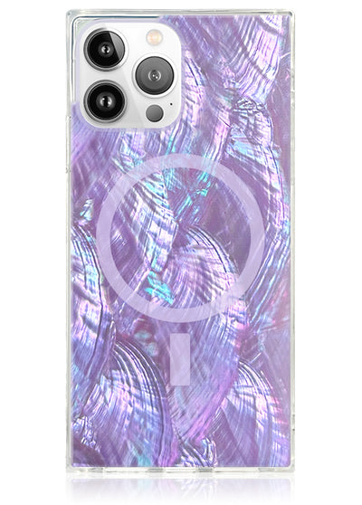 Purple Mother of Pearl Square iPhone Case #iPhone 13 Pro Max + MagSafe