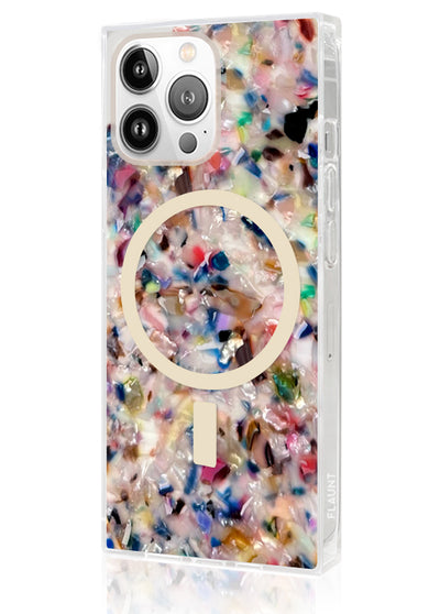 Rainbow Confetti Tortoise SQUARE Phone Case #iPhone 14 Pro + MagSafe