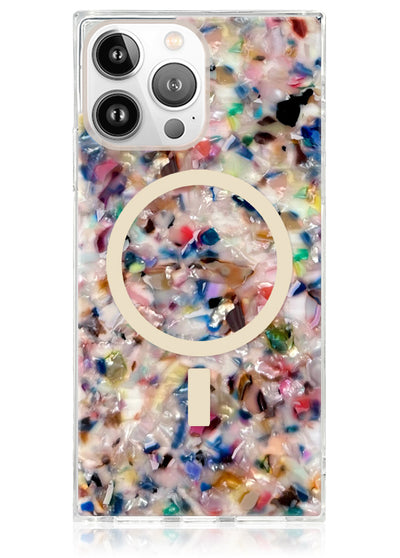 Rainbow Confetti Tortoise SQUARE Phone Case #iPhone 16 Pro Max + MagSafe