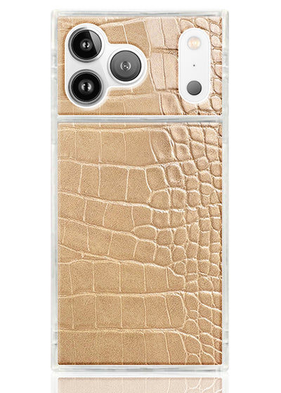 Tan Crocodile Square iPhone Case #iPhone 17 Pro + MagSafe