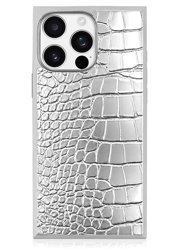 Elite Collection - SQUARE® Chromed Silver Faux Croc iPhone Case