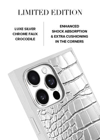 ["SQUARE", "Chromed", "Silver", "Faux", "Croc", "iPhone", "Case", "#iPhone", "15", "Pro", "Max", "+", "MagSafe,", "iPhone", "15", "Pro", "+", "MagSafe"]