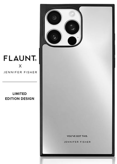 FLAUNT x Jennifer Fisher - SQUARE Silver Metallic Mirror iPhone Case #iPhone 16 Pro Max + MagSafe,iPhone 16 Pro + MagSafe