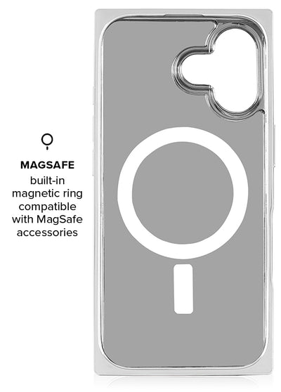 SQUARE Chromed Silver Faux Croc iPhone Case #iPhone 17 + MagSafe
