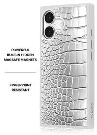 ["SQUARE", "Chromed", "Silver", "Faux", "Croc", "iPhone", "Case", "#iPhone", "17", "+", "MagSafe"]
