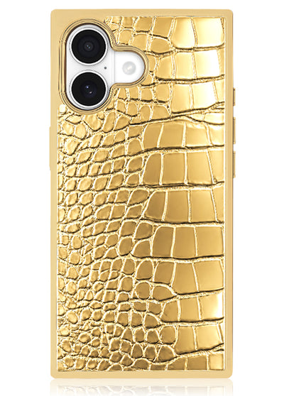 Gilded Gold Faux Croc Elegance SQUARE iPhone Case #iPhone 17 + MagSafe