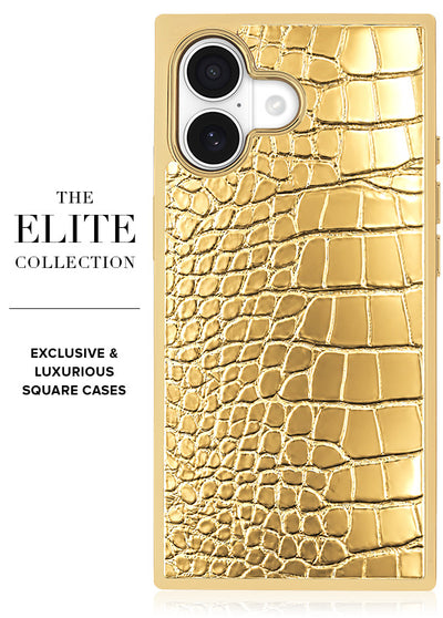 Gilded Gold Faux Croc Elegance SQUARE iPhone Case #iPhone 17 + MagSafe