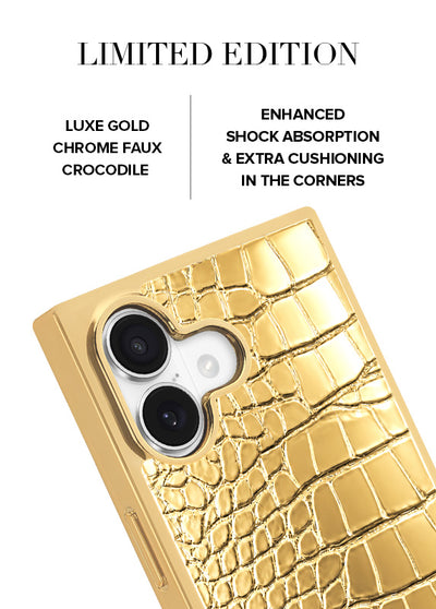Gilded Gold Faux Croc Elegance SQUARE iPhone Case #iPhone 17 + MagSafe