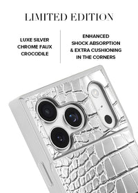 ["SQUARE", "Chromed", "Silver", "Faux", "Croc", "iPhone", "Case", "#iPhone", "17", "Pro", "+", "MagSafe"]