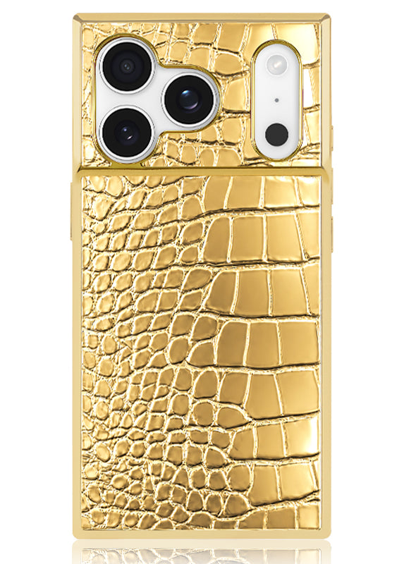Elite Collection - SQUARE® Gilded Gold Faux Croc iPhone Case