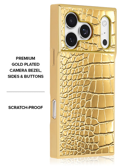 Gilded Gold Faux Croc Elegance SQUARE iPhone Case #iPhone 17 Pro + MagSafe