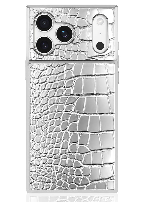 Elite Collection - SQUARE® Chromed Silver Faux Croc iPhone Case
