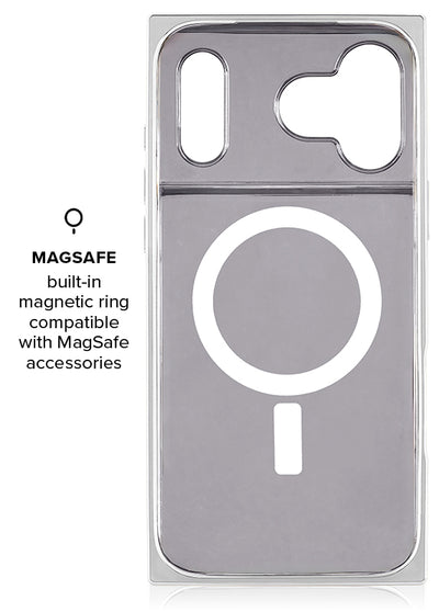 SQUARE Chromed Silver Faux Croc iPhone Case #iPhone 17 Pro Max + MagSafe