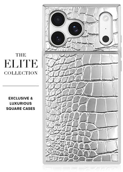 SQUARE Chromed Silver Faux Croc iPhone Case #iPhone 17 Pro Max + MagSafe
