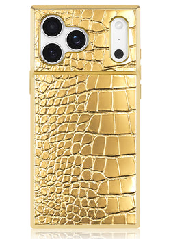 Gilded Gold Faux Croc Elegance SQUARE iPhone Case #iPhone 17 Pro Max + MagSafe