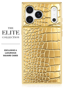 Gilded Gold Faux Croc Elegance SQUARE iPhone Case #iPhone 17 Pro Max + MagSafe