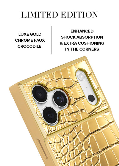 Gilded Gold Faux Croc Elegance SQUARE iPhone Case #iPhone 17 Pro Max + MagSafe