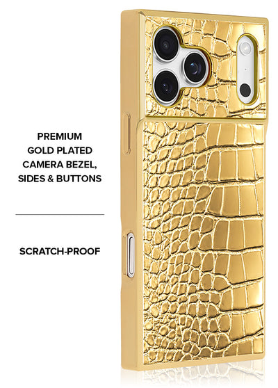 Gilded Gold Faux Croc Elegance SQUARE iPhone Case #iPhone 17 Pro Max + MagSafe