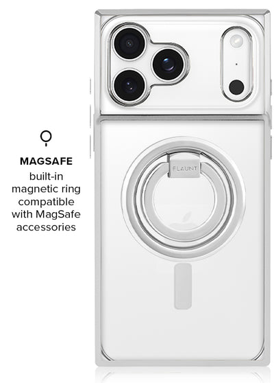 Gilded Crystal Clear Silver SQUARE iPhone Case #iPhone 18 Pro Max + MagSafe,iPhone 18 Pro + MagSafe