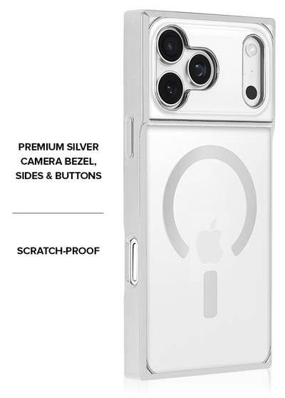 Gilded Crystal Clear Silver SQUARE iPhone Case #iPhone 18 Pro Max + MagSafe,iPhone 18 Pro + MagSafe