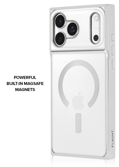 Gilded Crystal Clear Silver SQUARE iPhone Case #iPhone 18 Pro Max + MagSafe,iPhone 18 Pro + MagSafe