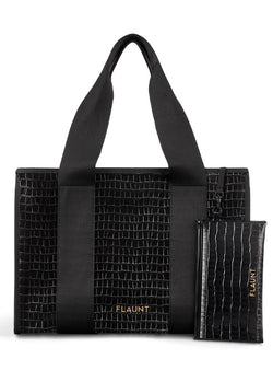 Black Crocodile Faux Leather Everyday Tote Bag
