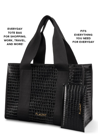Black Crocodile Faux Leather Everyday Tote Bag