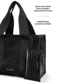 ["Black", "Crocodile", "Faux", "Leather", "Everyday", "Tote", "Bag"]